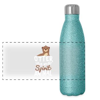 Loutre est mon animal T-shirt mignon d'animal - Gourde isotherme panoramique pailletée 500 ml - paillettes bleues - Devant