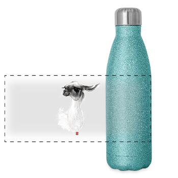 Sketchy Lama - Panoramic Glitter Thermal Bottle 500 ml - blue glitter - Front