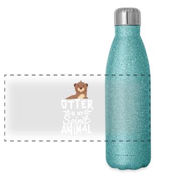 Cute Otter Is My Spirit Animal Funny Animal Quote - Panoramic Glitter Thermal Bottle 500 ml - blue glitter - Front