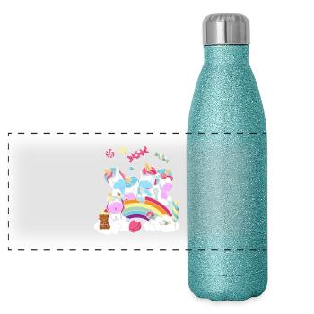 Cadeau d'anniversaire Licorne Fête Fille - Gourde isotherme panoramique pailletée 500 ml - paillettes bleues - Devant