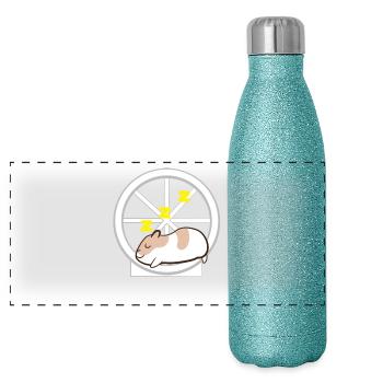 Hamster - Hamsterhalter - Hamsterrad - Faul - Panorama Glitzer Isolierflasche 500 ml - Blau Glitzer - Vorne