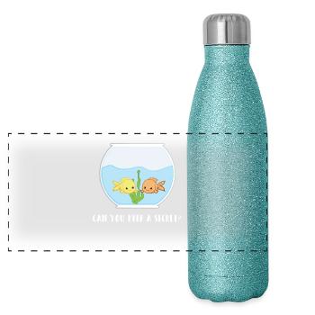 Fish - Fish Holder - Aquarist - Funny - Lol - Panoramic Glitter Thermal Bottle 500 ml - blue glitter - Front