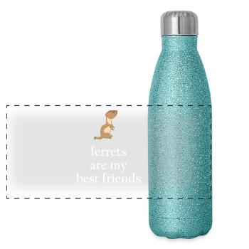 Frettchenfreund - Frettchen - Beste Freunde - Panorama Glitzer Isolierflasche 500 ml - Blau Glitzer - Vorne