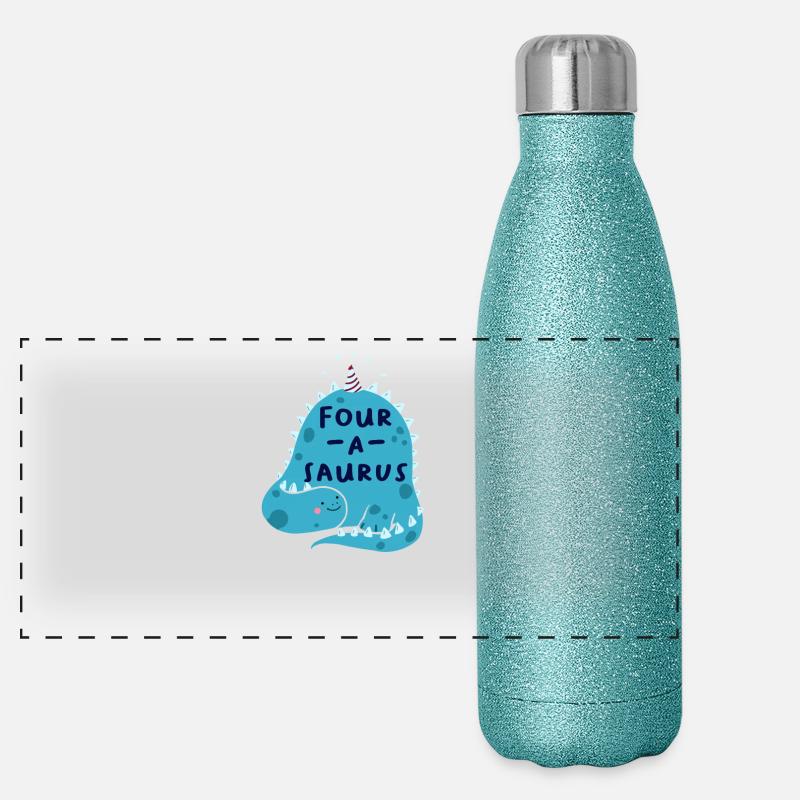 4. Geburtstag Birthday Boy Dinosaurier Vier Panorama Glitzer Isolierflasche 500 ml