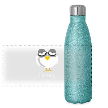 Early bird - Panorama Glitzer Isolierflasche 500 ml - Blau Glitzer - Vorne