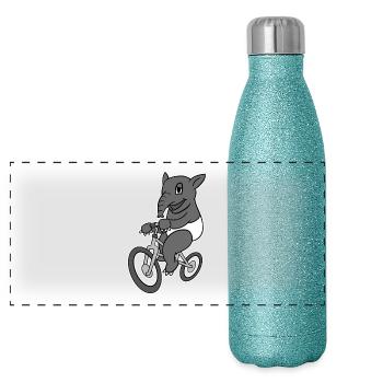 Tapir Riding Bicycle T-Shirt Funny Animal Malayan - Panoramic Glitter Thermal Bottle 500 ml - blue glitter - Front