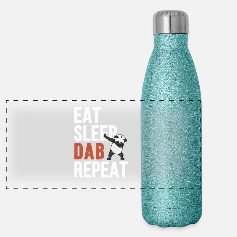 Essen Schlafen Dabben Wiederholen Geschenk Panorama Glitzer Isolierflasche 500 ml