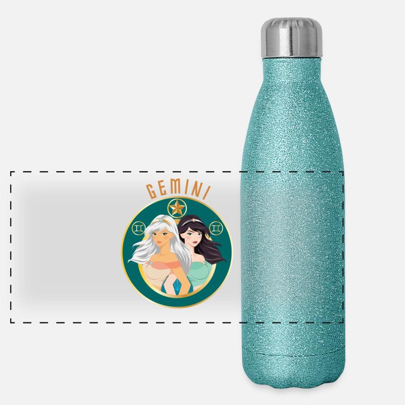 Sternzeichen - Horoskop - Zwilling - Geschenk Panorama Glitzer Isolierflasche 500 ml