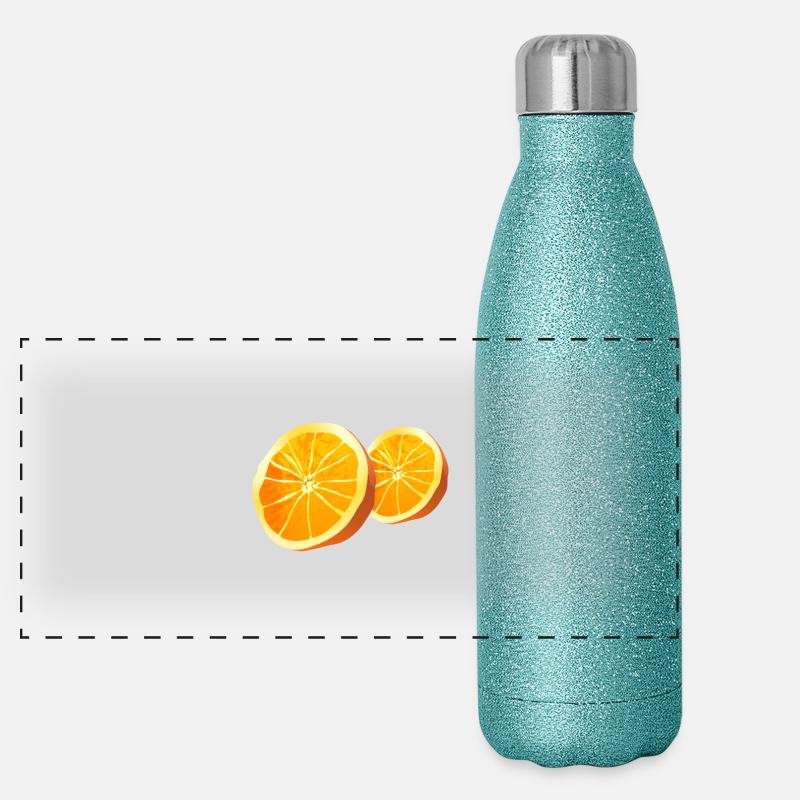 Orange Obst Frucht Fruit 2 - Panorama Glitzer Isolierflasche 500 ml - Blau Glitzer