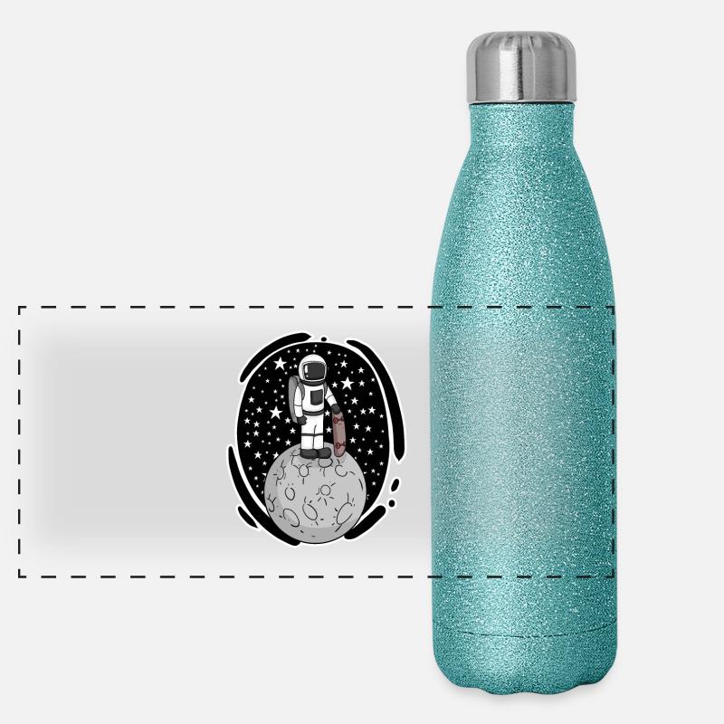 Astronaut Skateboard Weltraum Skateboarder Panorama Glitzer Isolierflasche 500 ml