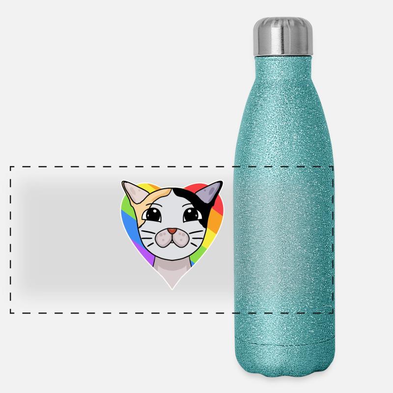 Chat LGBT Japonais Bobtail Rainbow Gourde isotherme panoramique pailletée 500 ml
