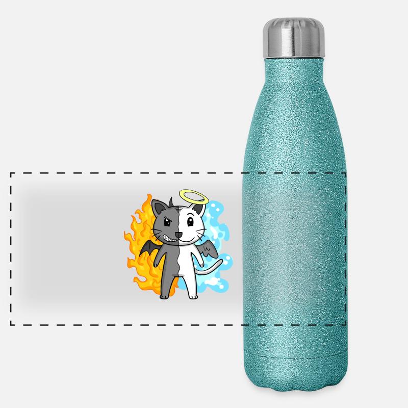 Katze Katzenrasse Devon rex - Engel und Teufel Panorama Glitzer Isolierflasche 500 ml