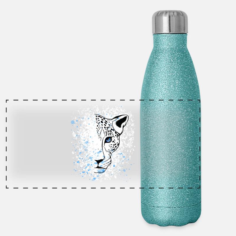 Léopard des neiges Yeux bleus Cool Gourde isotherme panoramique pailletée 500 ml
