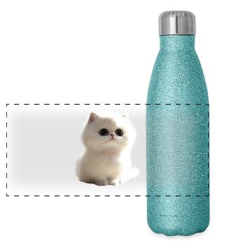 Persian Cat Persian Cat Persian Cat Cute Cats - Panoramic Glitter Thermal Bottle 500 ml - blue glitter - Front