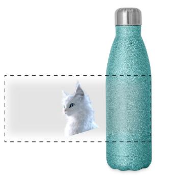 Chat Angora Blanc Chat Angora Chats Angora Mignons - Gourde isotherme panoramique pailletée 500 ml - paillettes bleues - Devant