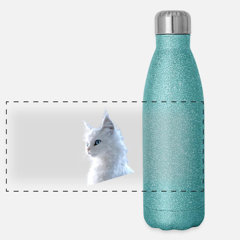Chat Angora Blanc Chat Angora Chats Angora Mignons Gourde isotherme panoramique pailletée 500 ml