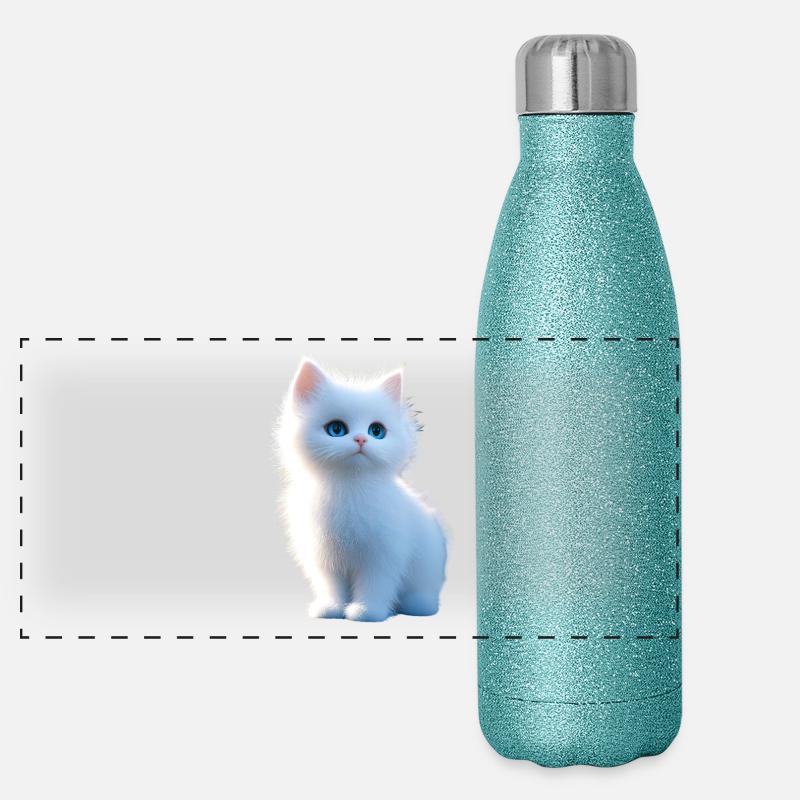 Chat Angora Blanc Chat Angora Chats Angora Mignons Gourde isotherme panoramique pailletée 500 ml