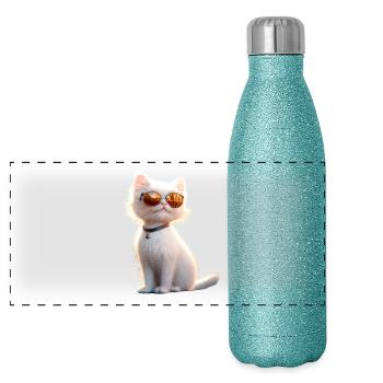 Chat Angora Blanc Chat Angora Chats Angora Mignons - Gourde isotherme panoramique pailletée 500 ml - paillettes bleues - Devant