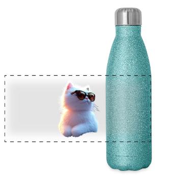Chat Angora Blanc Chat Angora Chats Angora Mignons - Gourde isotherme panoramique pailletée 500 ml - paillettes bleues - Devant