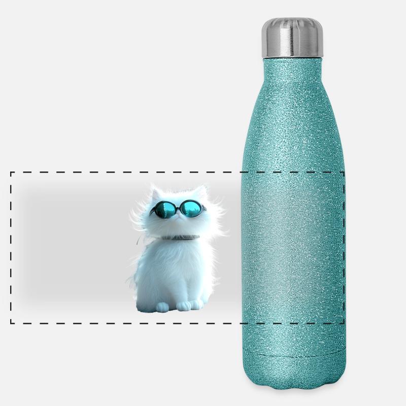 Chat Angora Blanc Chat Angora Chats Angora Mignons Gourde isotherme panoramique pailletée 500 ml