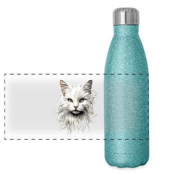 Chat Angora Blanc Chat Angora Chats Angora Mignons - Gourde isotherme panoramique pailletée 500 ml - paillettes bleues - Devant