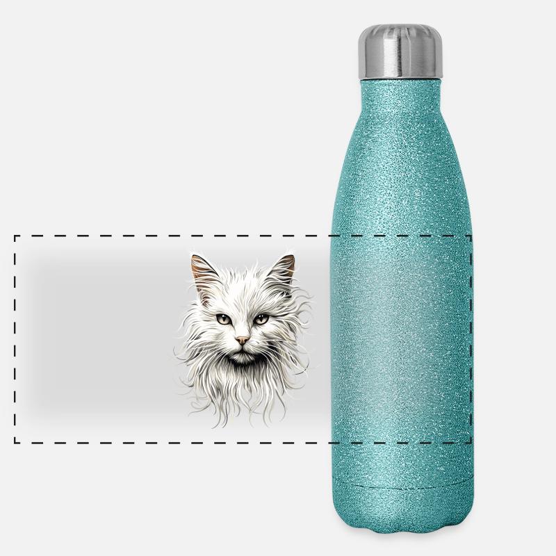 Chat Angora Blanc Chat Angora Chats Angora Mignons Gourde isotherme panoramique pailletée 500 ml