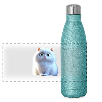 Chat Angora Blanc Chat Angora Chats Angora Mignons - Gourde isotherme panoramique pailletée 500 ml - paillettes bleues - Devant