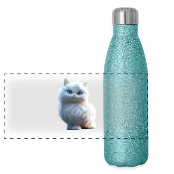 Chat Angora Blanc Chat Angora Chats Angora Mignons - Gourde isotherme panoramique pailletée 500 ml - paillettes bleues - Devant