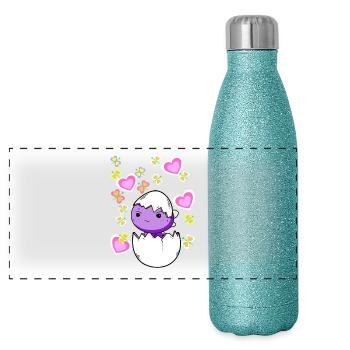 Dragon Pâques Oeuf Oeuf Coquille Dragon Enfant Bébé - Gourde isotherme panoramique pailletée 500 ml - paillettes bleues - Devant