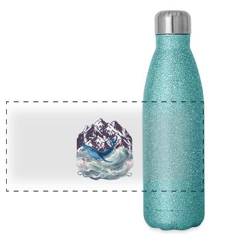 Animaux marins Poissons Poisson Mer Sous-marin - Gourde isotherme panoramique pailletée 500 ml - paillettes bleues - Devant