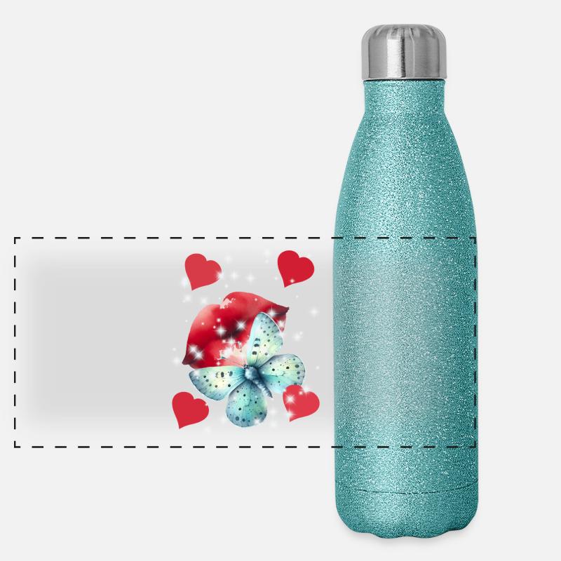 Coeurs Embrasser Bouche Amour Été Papillon Gourde isotherme panoramique pailletée 500 ml