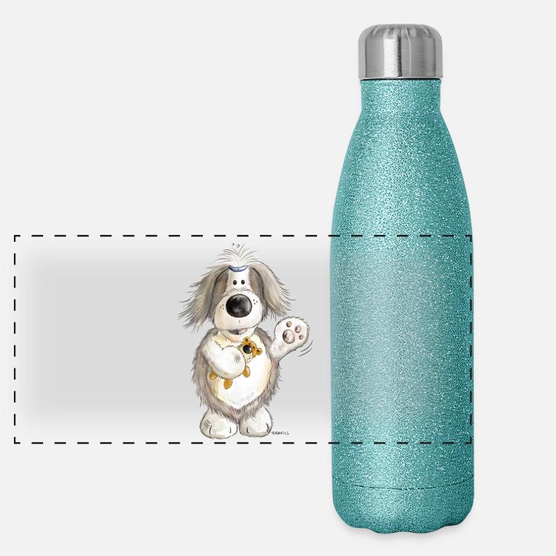 Beardie mit Teddy Panorama Glitzer Isolierflasche 500 ml