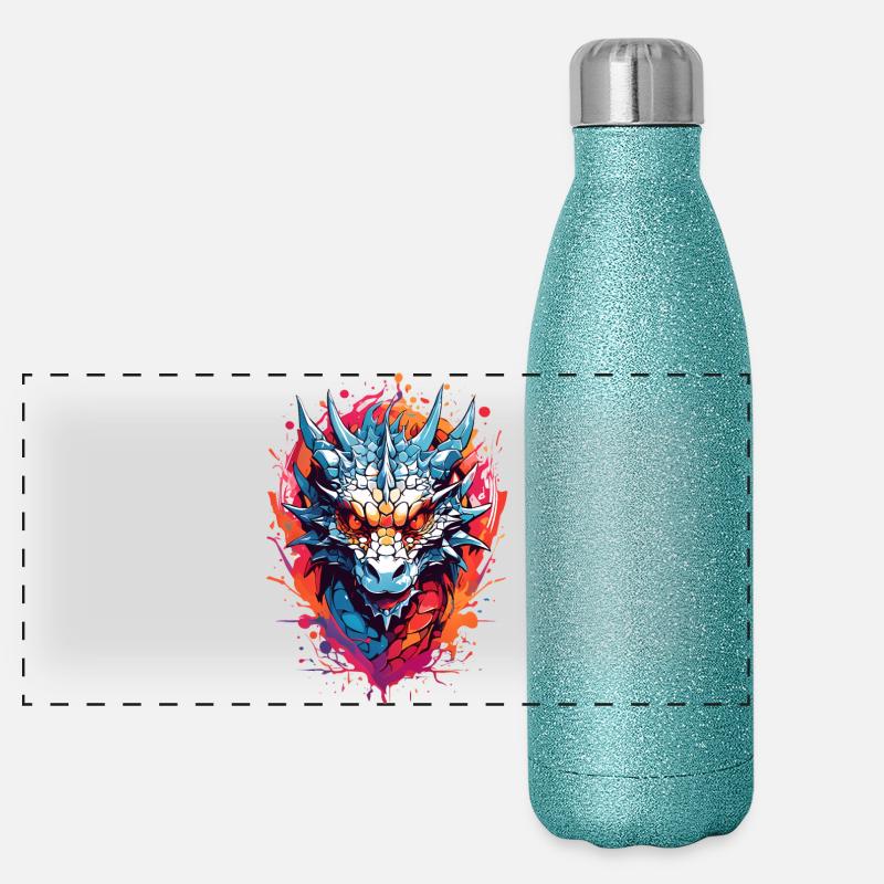 Coole Drache Panorama Glitzer Isolierflasche 500 ml