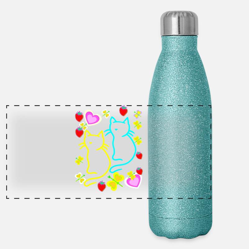 Kinder Kind Kleinkinder Sommer Retro Katzen 80er Panorama Glitzer Isolierflasche 500 ml