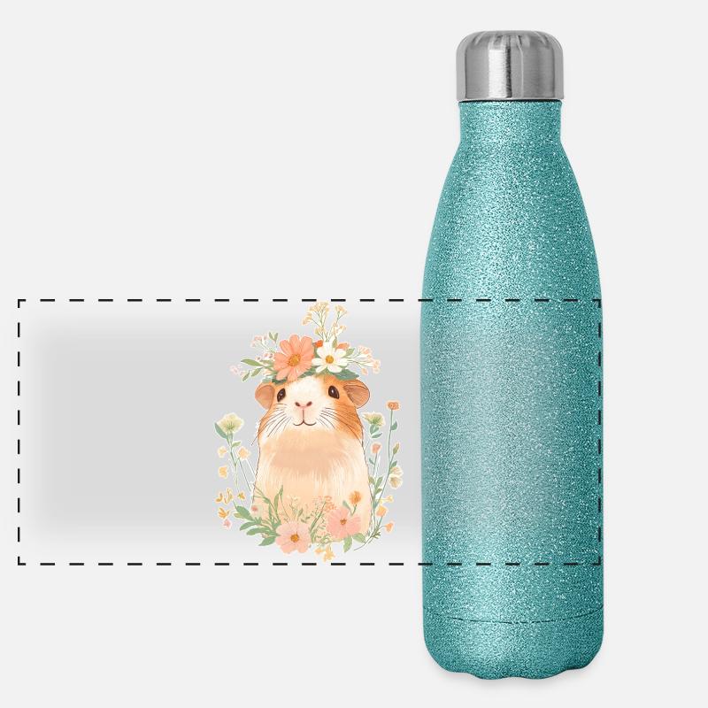 Guinea pig with flowers Panoramic Glitter Thermal Bottle 500 ml