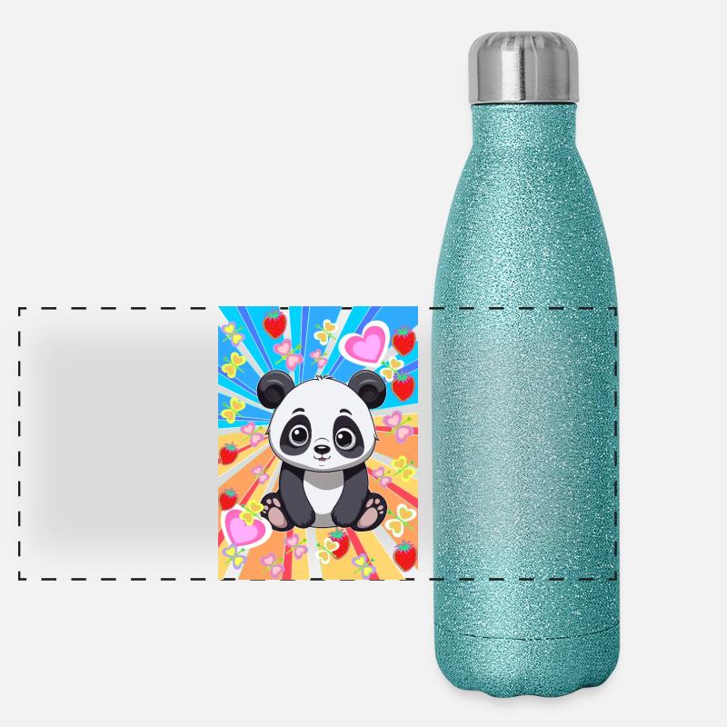 80er Retro Panda Kinder Mädchen Jungen Panorama Glitzer Isolierflasche 500 ml