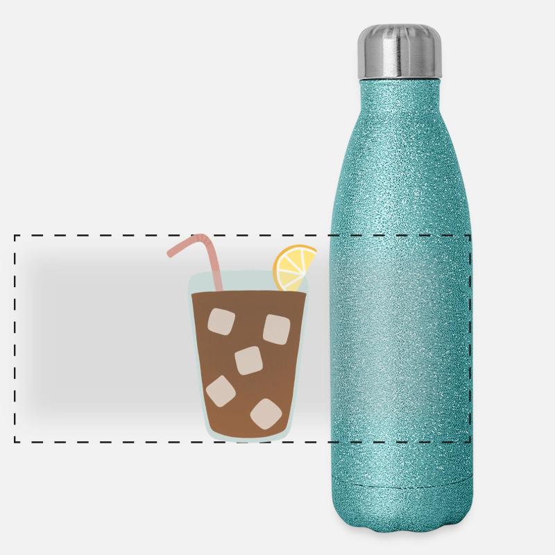 Lemon Iced Tea Glass Illustration Panoramic Glitter Thermal Bottle 500 ml