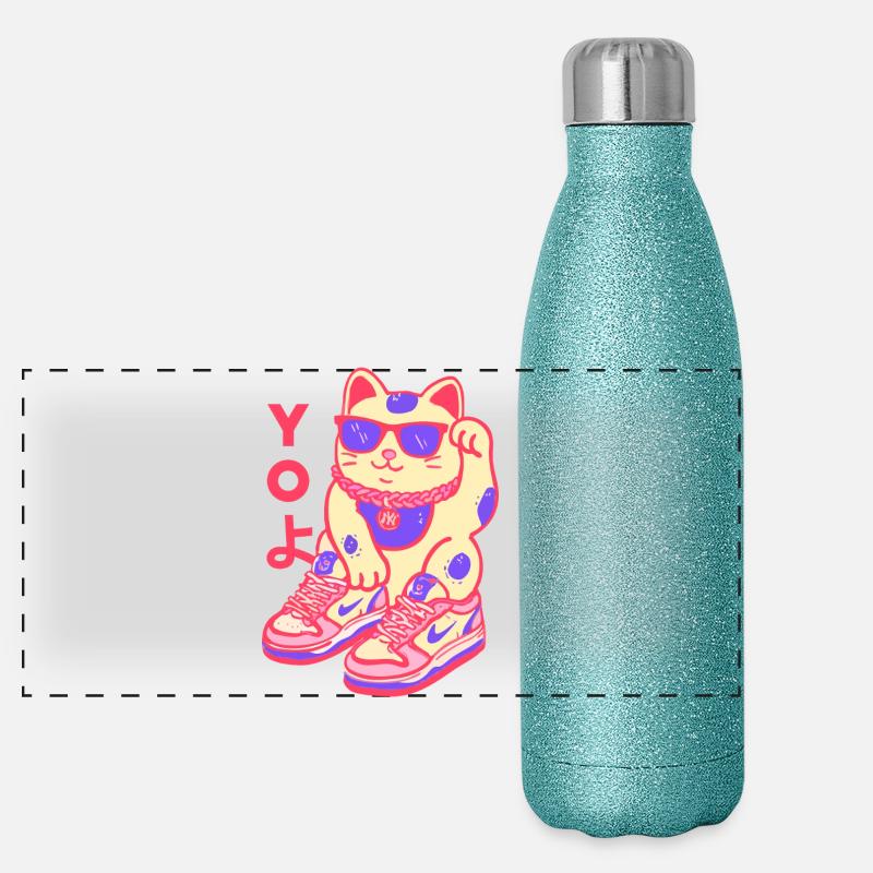 Neon Kawaii Maneki Sneaker Katze Panorama Glitzer Isolierflasche 500 ml