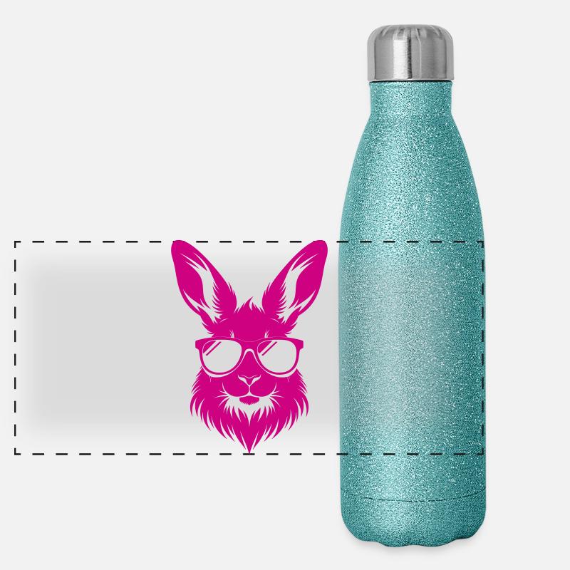 Lapin Rose à Lunettes de Soleil Gourde isotherme panoramique pailletée 500 ml