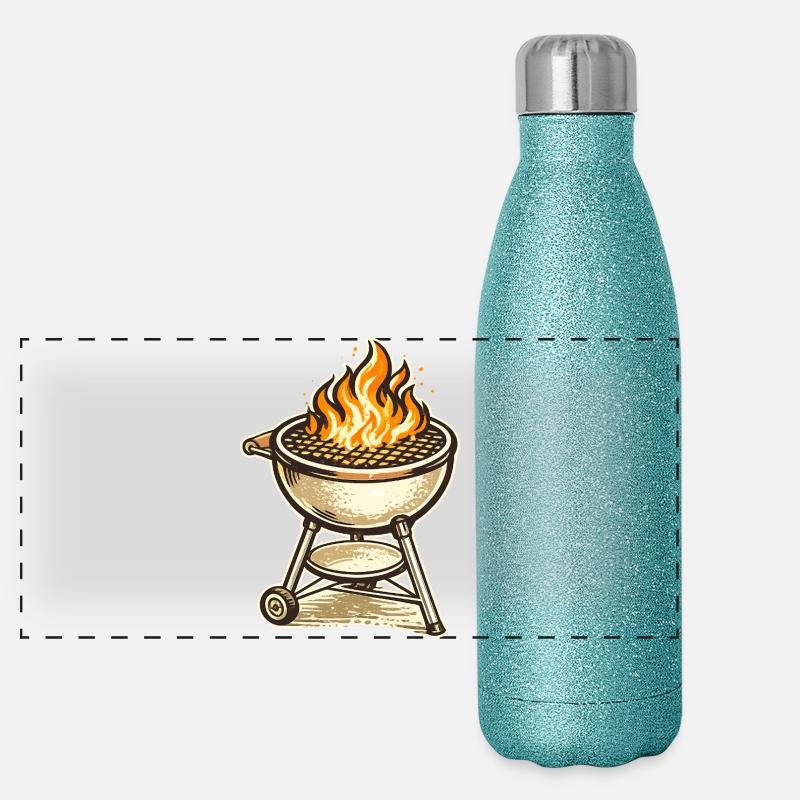 BBQ rétro à motif de feu grillé Gourde isotherme panoramique pailletée 500 ml