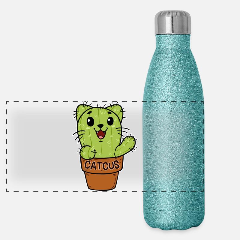 Cat Cactus Kitten Cacti Panoramic Glitter Thermal Bottle 500 ml