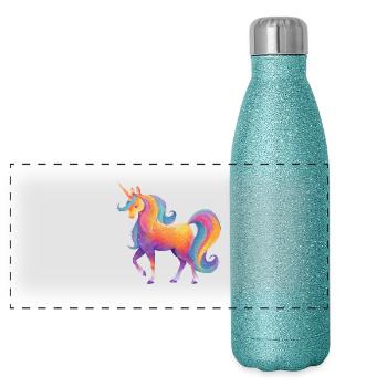 Glitter Rainbow Unicorn - Panoramic Glitter Thermal Bottle 500 ml - blue glitter - Front