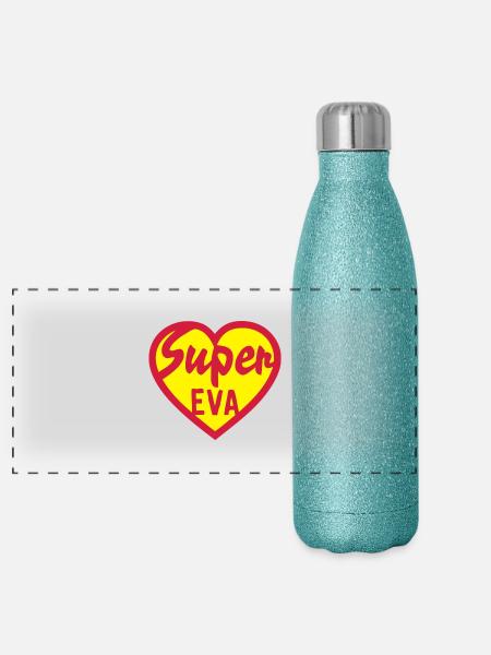 heart heart super eva - Panoramic Glitter Thermal Bottle 500 ml - blue glitter - Front