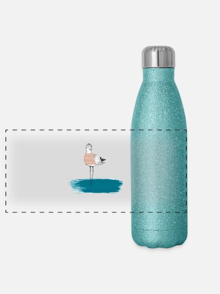 Die Seemannsmöve - Maritim Serie von AP-Design - Panorama Glitzer Isolierflasche 500 ml - Blau Glitzer