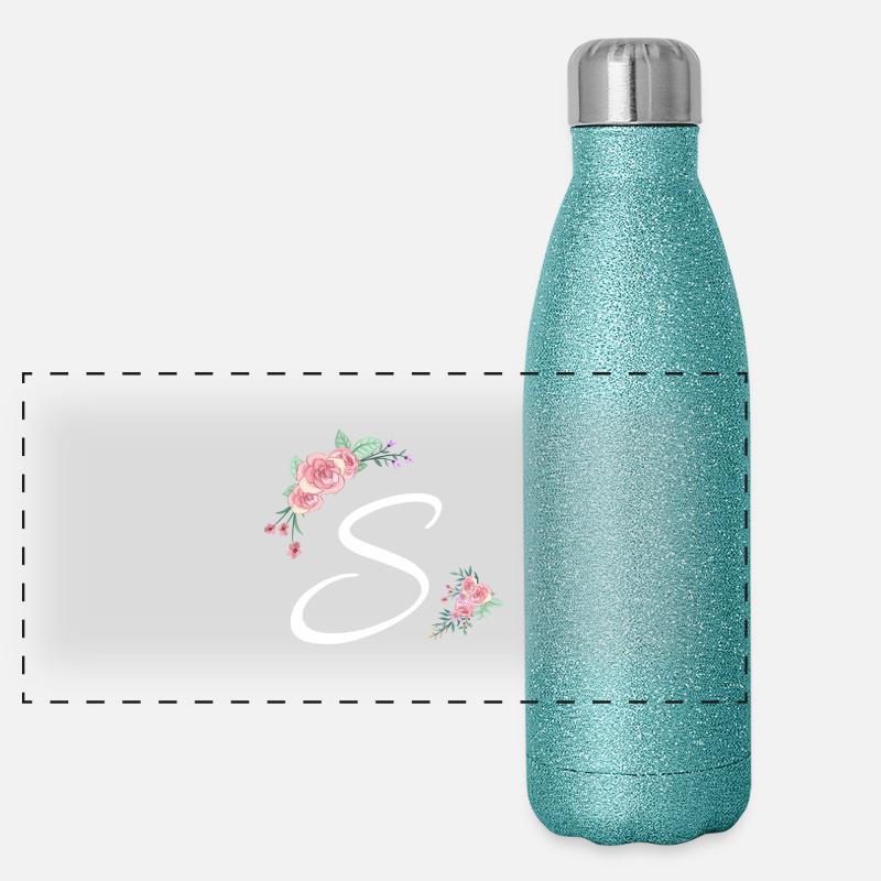 Letter s fleurs Gourde isotherme panoramique pailletée 500 ml
