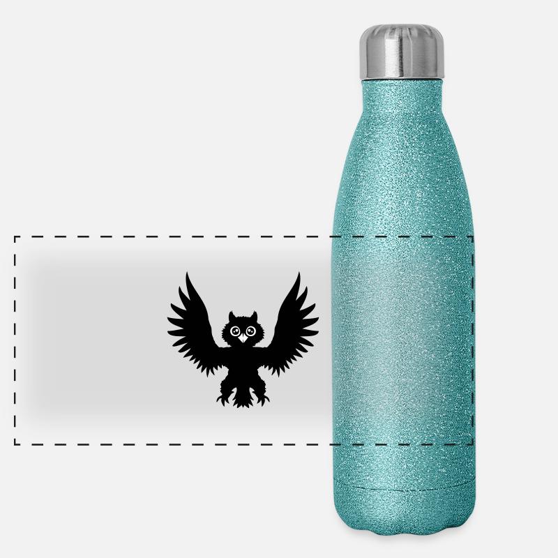 Eule Vogel Uhu Nachtvogel Rabe schwarz fliegt Cool Panorama Glitzer Isolierflasche 500 ml