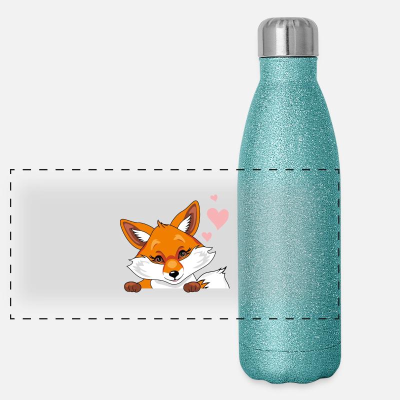 Jeter un coup d’œil mignon renard timide avec des cœurs - Gourde isotherme panoramique pailletée 500 ml - paillettes bleues