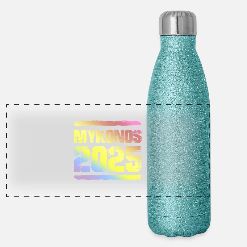 Mykonos 2025 Bunt Panorama Glitzer Isolierflasche 500 ml