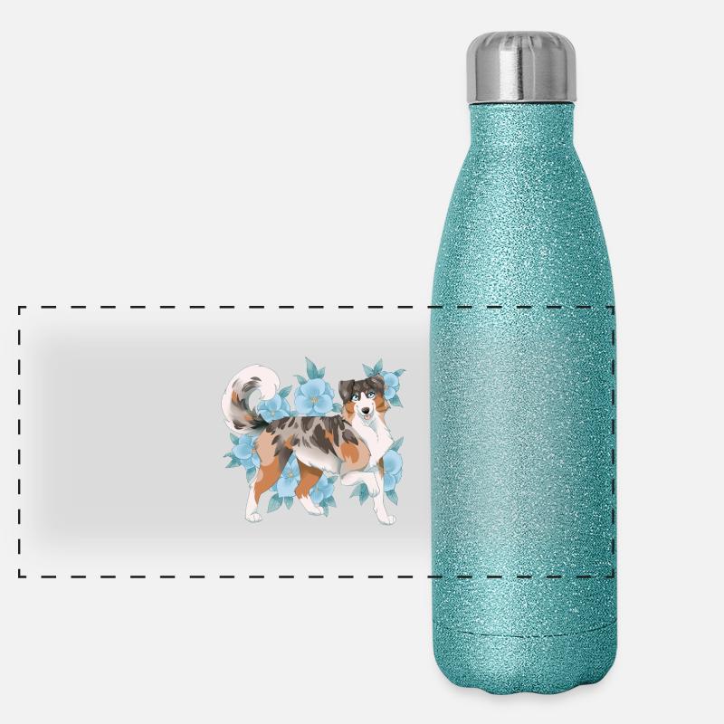 Berger Australien Chien Dresseur Beau Chien Mignon Gourde isotherme panoramique pailletée 500 ml