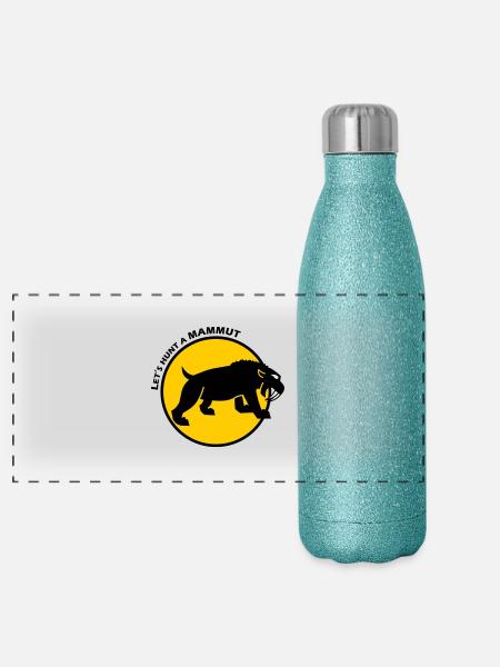 Saber-tooth tiger - Panoramic Glitter Thermal Bottle 500 ml - blue glitter - Front